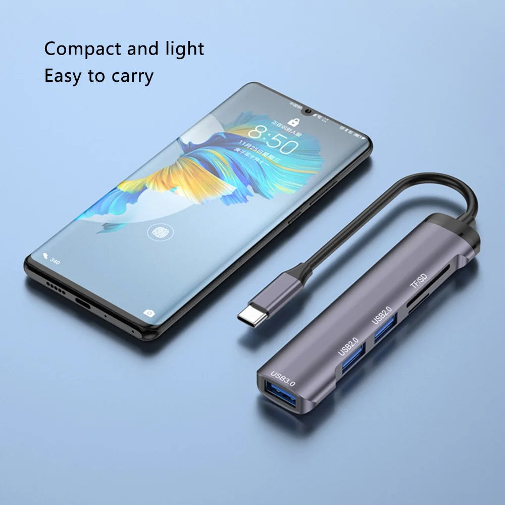 T505 Docking Station Type-C to USB2.0x2 + USB3.0 + TF / SD Slots USB Hub Laptop Phone Adapter - 6