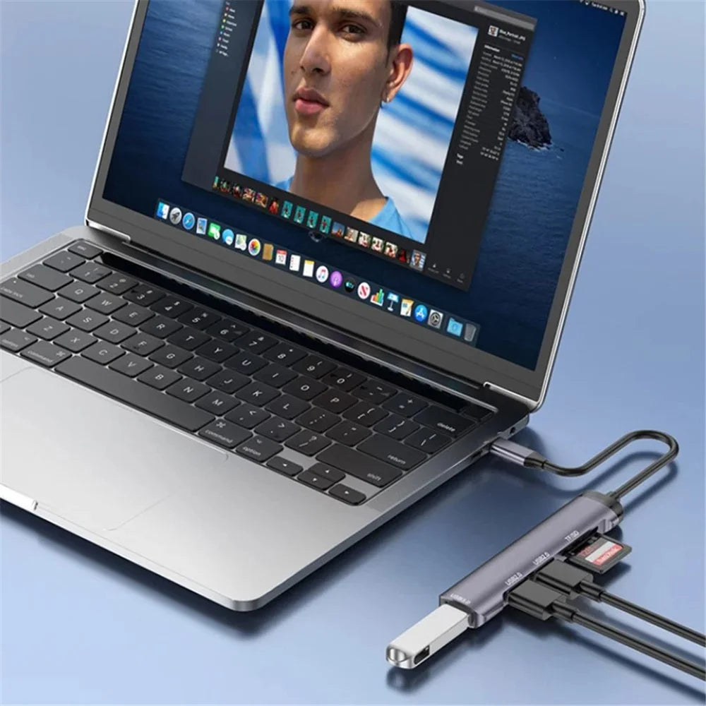 T505 Docking Station Type-C to USB2.0x2 + USB3.0 + TF / SD Slots USB Hub Laptop Phone Adapter - 7