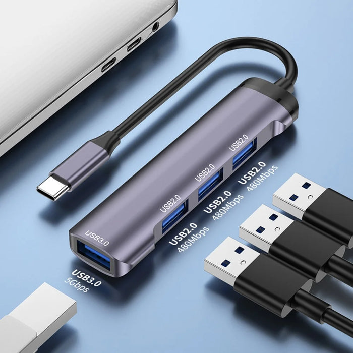 T-503 4-in-1 Type-C Docking Station USB-C to USB2.0x3 + USB3.0 HUB Adapter - Grey - 2