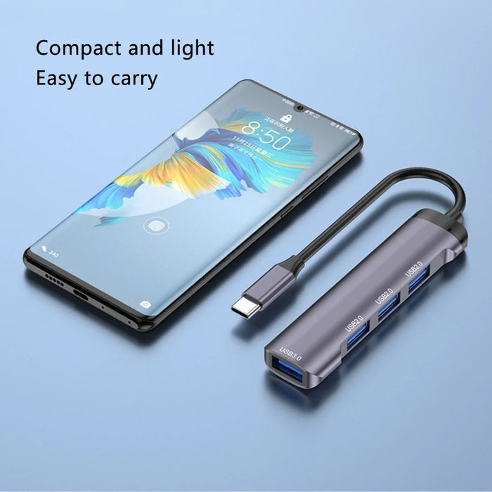 T-503 4-in-1 Type-C Docking Station USB-C to USB2.0x3 + USB3.0 HUB Adapter - Grey - 4