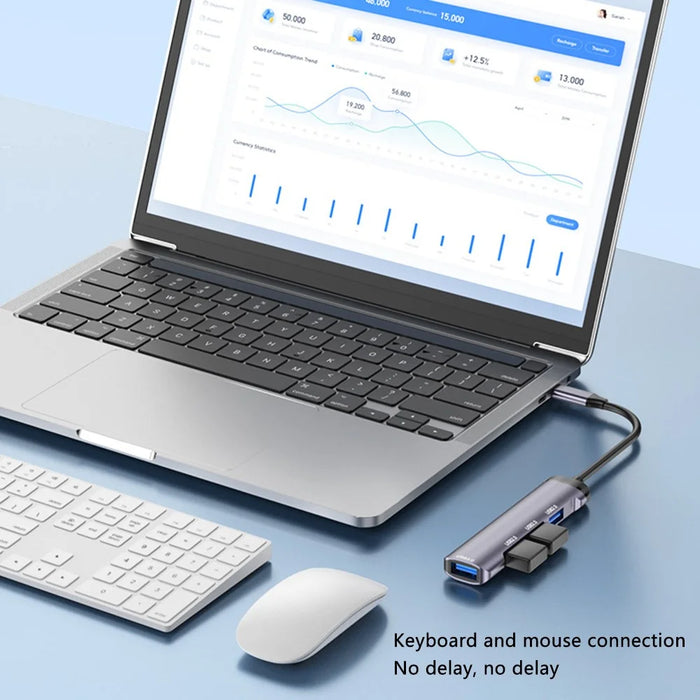 T-503 4-in-1 Type-C Docking Station USB-C to USB2.0x3 + USB3.0 HUB Adapter - Grey - 5