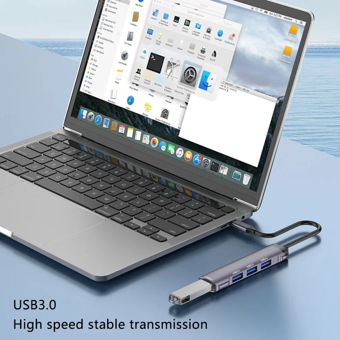T-503 4-in-1 Type-C Docking Station USB-C to USB2.0x3 + USB3.0 HUB Adapter - Grey - 7