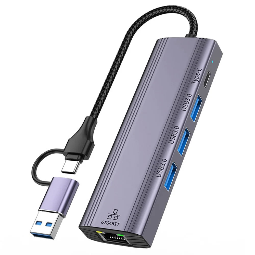 T513 Docking Station USB / Type-C to USB3.0x3+USB-C+Gigabit Laptop Adapter - 1