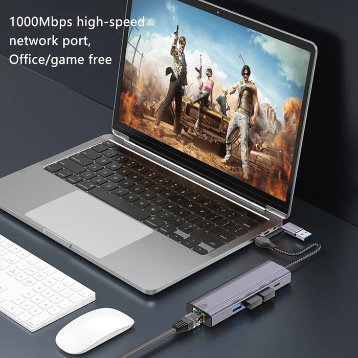 T513 Docking Station USB / Type-C to USB3.0x3+USB-C+Gigabit Laptop Adapter - 3