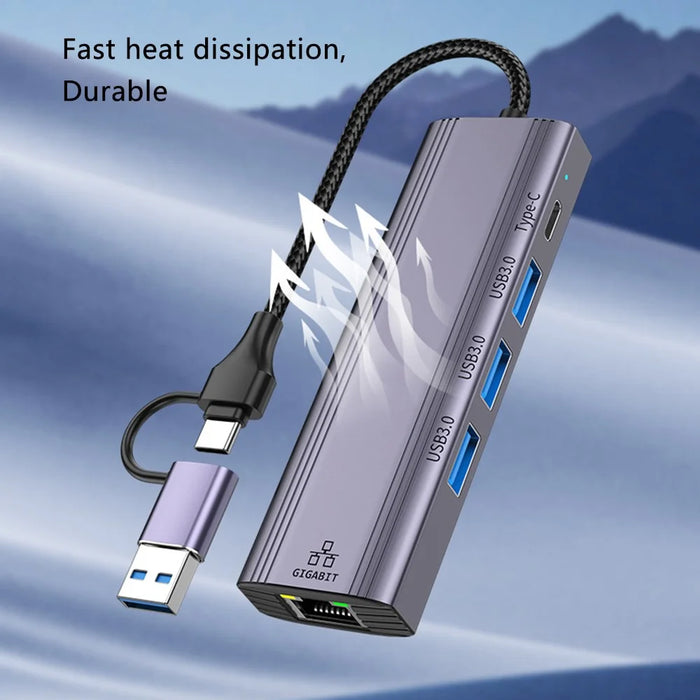 T513 Docking Station USB / Type-C to USB3.0x3+USB-C+Gigabit Laptop Adapter - 5