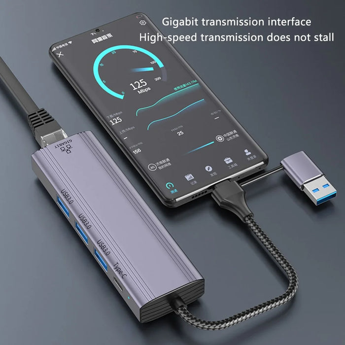 T513 Docking Station USB / Type-C to USB3.0x3+USB-C+Gigabit Laptop Adapter - 6