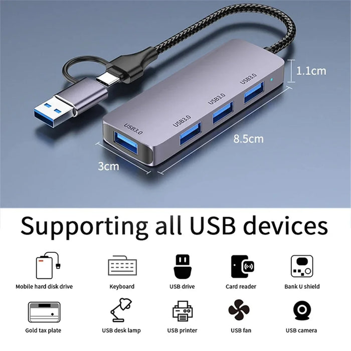T203 USB+Type-C 3.0 Converter Hub 5Gbps USB 3.0 Data Transfer Adapter for Laptop Tablet - 7