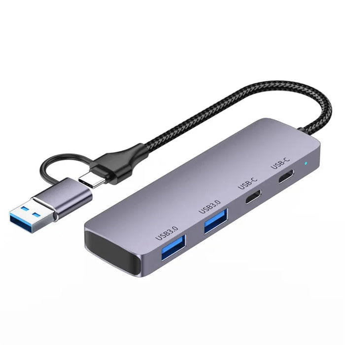 T-32C USB 3.0 + Type-C 4-port Hub Aluminum Alloy Docking Station with 2-in-1 Cable - 1