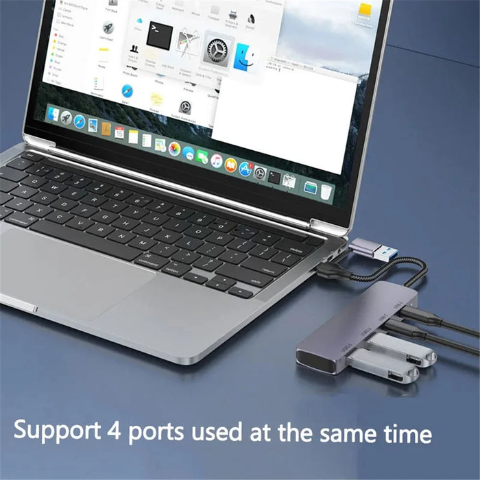 T-32C USB 3.0 + Type-C 4-port Hub Aluminum Alloy Docking Station with 2-in-1 Cable - 4