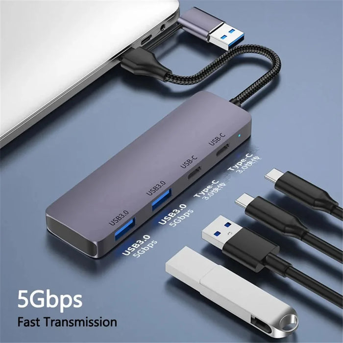 T-32C USB 3.0 + Type-C 4-port Hub Aluminum Alloy Docking Station with 2-in-1 Cable - 5