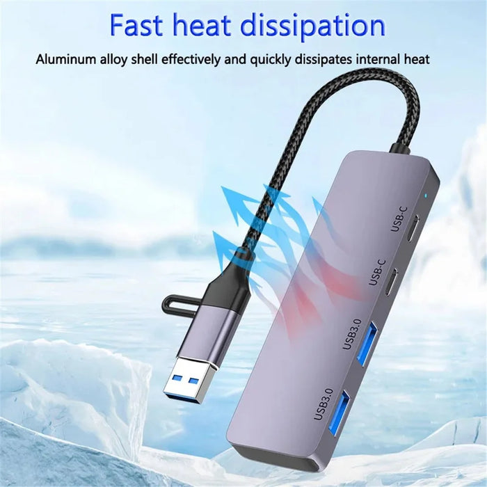 T-32C USB 3.0 + Type-C 4-port Hub Aluminum Alloy Docking Station with 2-in-1 Cable - 6