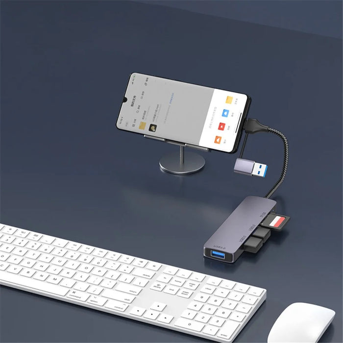T205 USB / Type-C to USB2.0x2 + USB3.0 + TF / SD Slot USB Hub Laptop Phone Docking Station - 4
