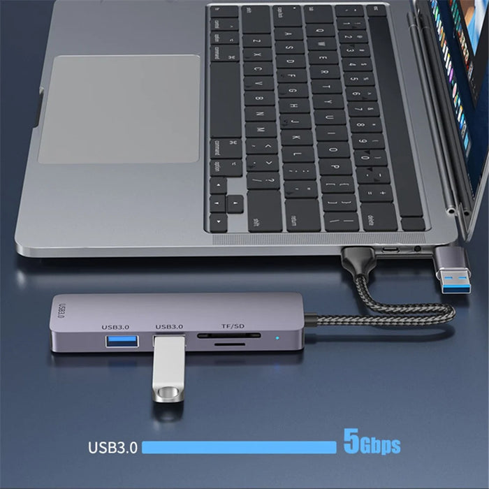 T235 Multi-Port Hub USB+Type-C 3.0 Adapter to 3xUSB 3.0+2xCard Reader Slots - 6