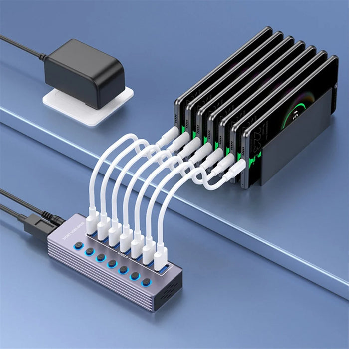U307 High Speed USB 3.0 Hub 5Gbps Data Transfer Aluminum Alloy 7-Port Splitter - 6
