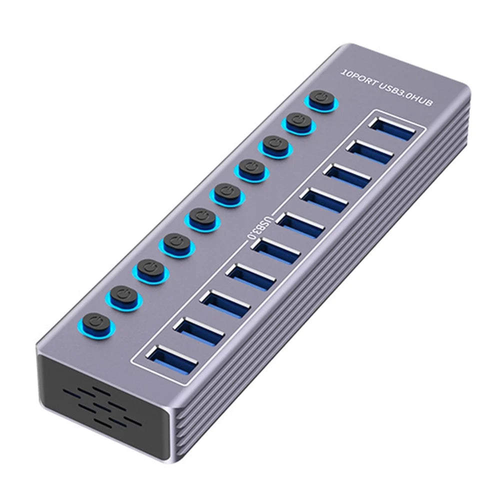 U310 10-In-1 USB 3.0 Extension Hub Expander USB Power Charging Station with Individual Switch+Light - 1
