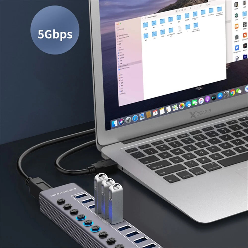 U310 10-In-1 USB 3.0 Extension Hub Expander USB Power Charging Station with Individual Switch+Light - 2