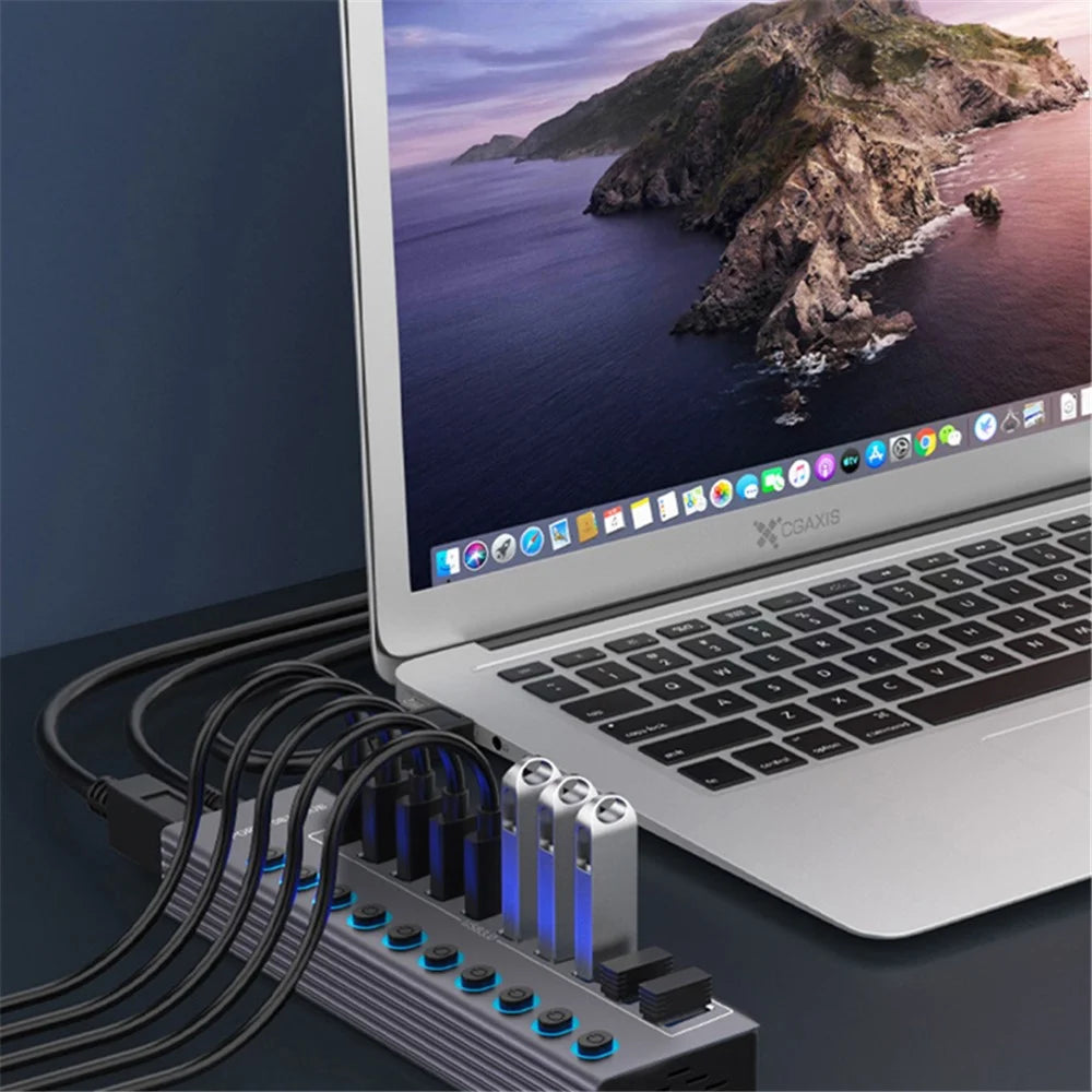 U310 10-In-1 USB 3.0 Extension Hub Expander USB Power Charging Station with Individual Switch+Light - 3