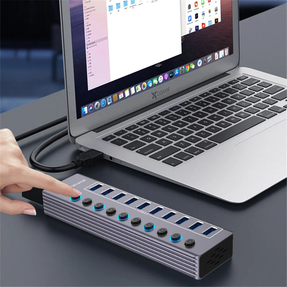 U310 10-In-1 USB 3.0 Extension Hub Expander USB Power Charging Station with Individual Switch+Light - 5