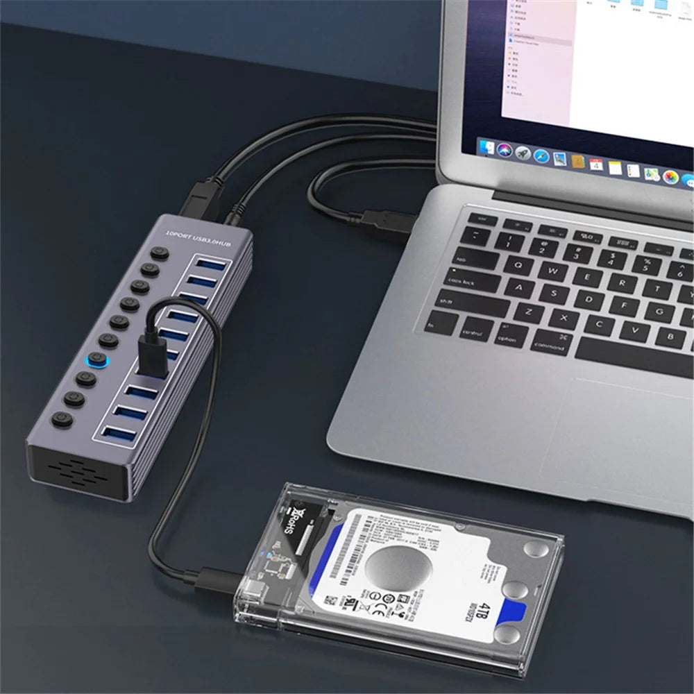 U310 10-In-1 USB 3.0 Extension Hub Expander USB Power Charging Station with Individual Switch+Light - 6