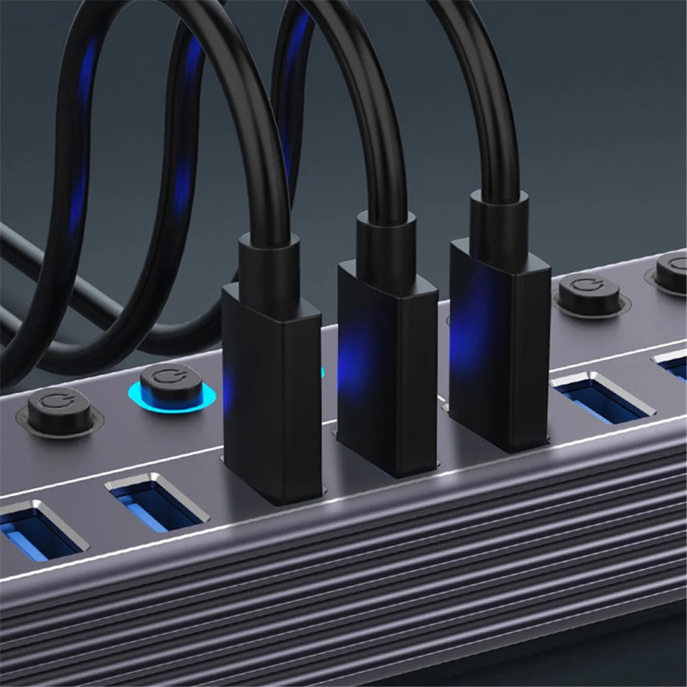 U310 10-In-1 USB 3.0 Extension Hub Expander USB Power Charging Station with Individual Switch+Light - 7