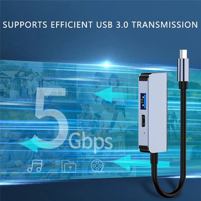 2122 Laptop Expansion Type-C to USB3.0+HD+PD Hub Splitter Multi-Functional Docking Station - 3