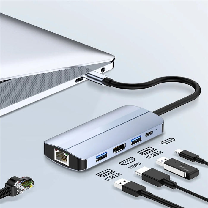 2109 5-in-1 Docking Station Type-C to HDTV+USB3.0 / 2.0+HUB+LAN+PD Adapter - 2