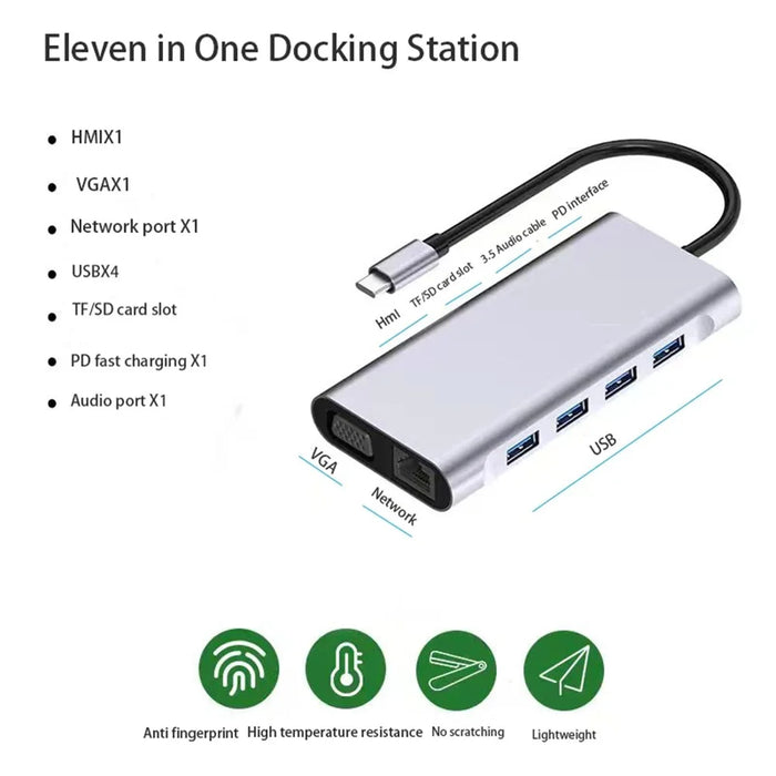2110 11-in-1 Type-C Docking Station 4K*2K@30Hz Multi-Port Hub USB Data Reading Card Slots Adapter - 2