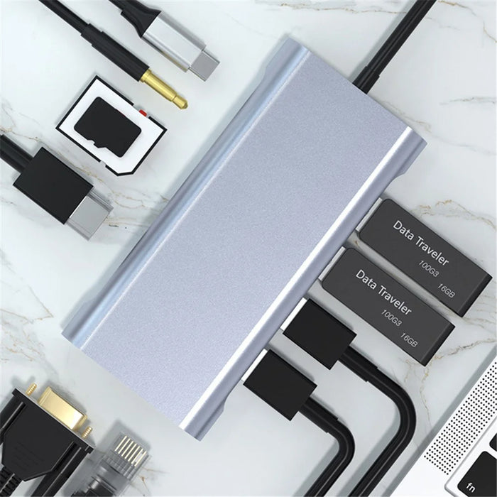 2110 11-in-1 Type-C Docking Station 4K*2K@30Hz Multi-Port Hub USB Data Reading Card Slots Adapter - 5
