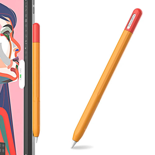 For Apple Pencil Pro Silicone Sleeve Color Splicing Stylus Pen Protective Skin Cover - Orange+Red - 1