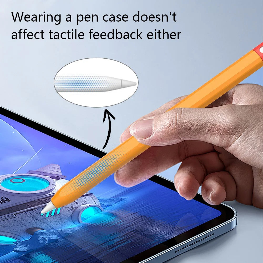 For Apple Pencil Pro Silicone Sleeve Color Splicing Stylus Pen Protective Skin Cover - Orange+Red - 4