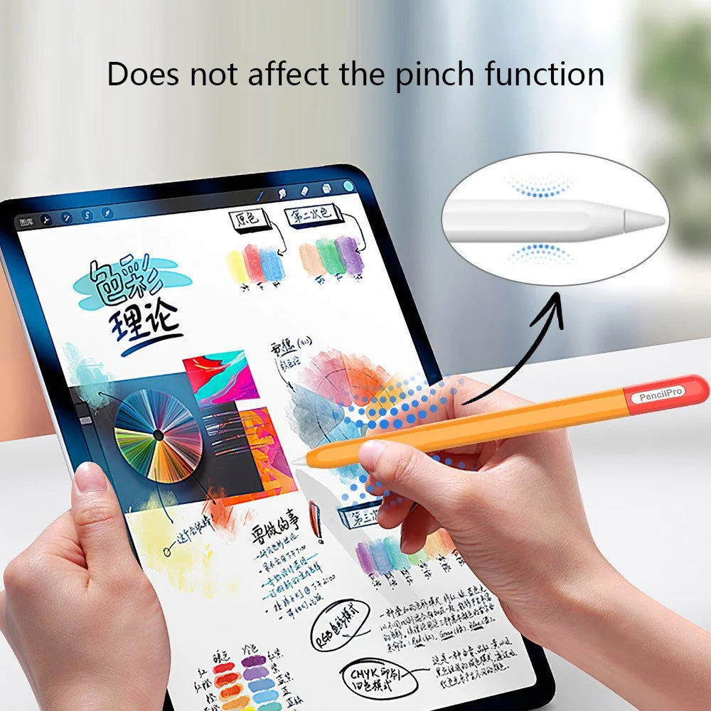 For Apple Pencil Pro Silicone Sleeve Color Splicing Stylus Pen Protective Skin Cover - Orange+Red - 5