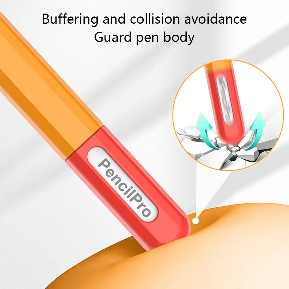 For Apple Pencil Pro Silicone Sleeve Color Splicing Stylus Pen Protective Skin Cover - Orange+Red - 6