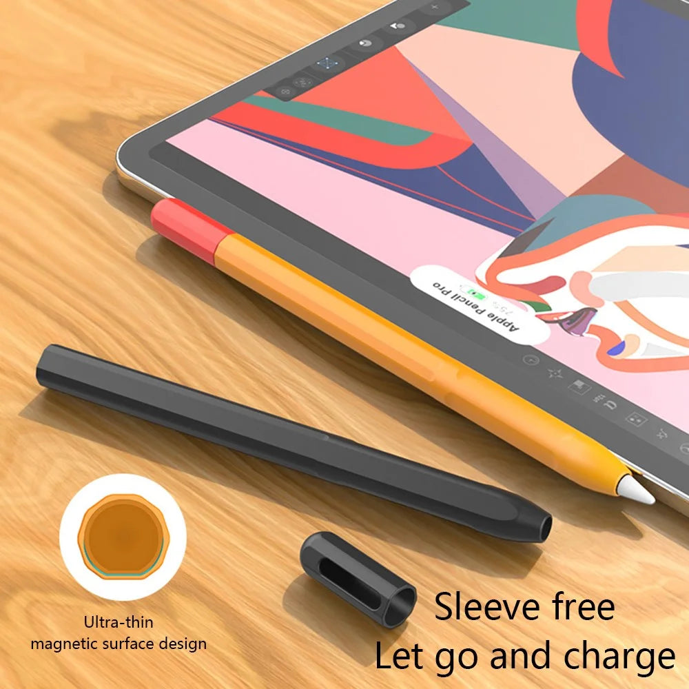 For Apple Pencil Pro Silicone Sleeve Color Splicing Stylus Pen Protective Skin Cover - Orange+Red - 7