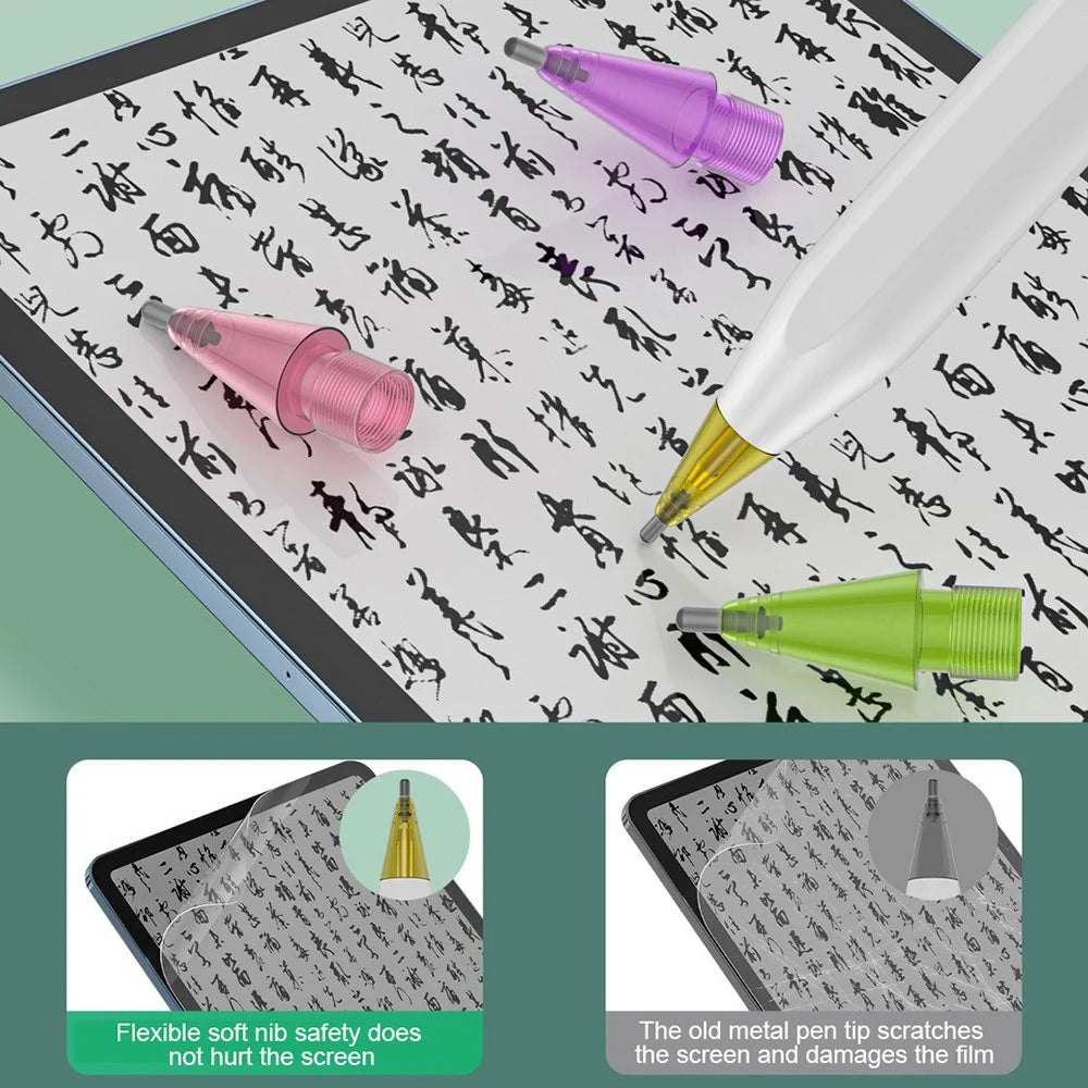 For Apple Pencil (2nd Generation) / Pencil (1st Generation) / Pencil (USB-C) / Pencil Pro Tips 2B Damping Silent - Fine Point / Transparent Yellow - 3