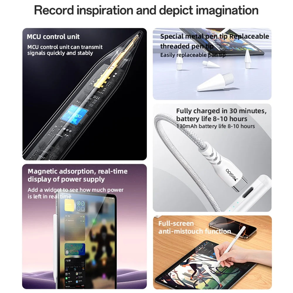YESIDO ST17 For iPad Stylus Pen Rechargeable Touch Screen Pencil Precision Writing Drawing Tool - 3