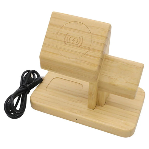 RX-2201 3 in 1 Magnetic Wireless Charger for Apple Watch  /  iPhone  /  AirPods Bamboo Charging Station - 1
