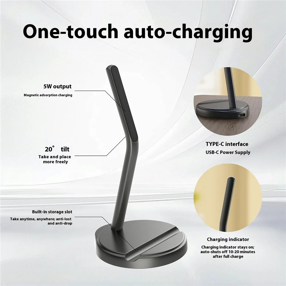 A02 For Apple Pencil (2nd Generation) Magnetic Charging Stand Wireless Charger with Pen Storage Slot - 4