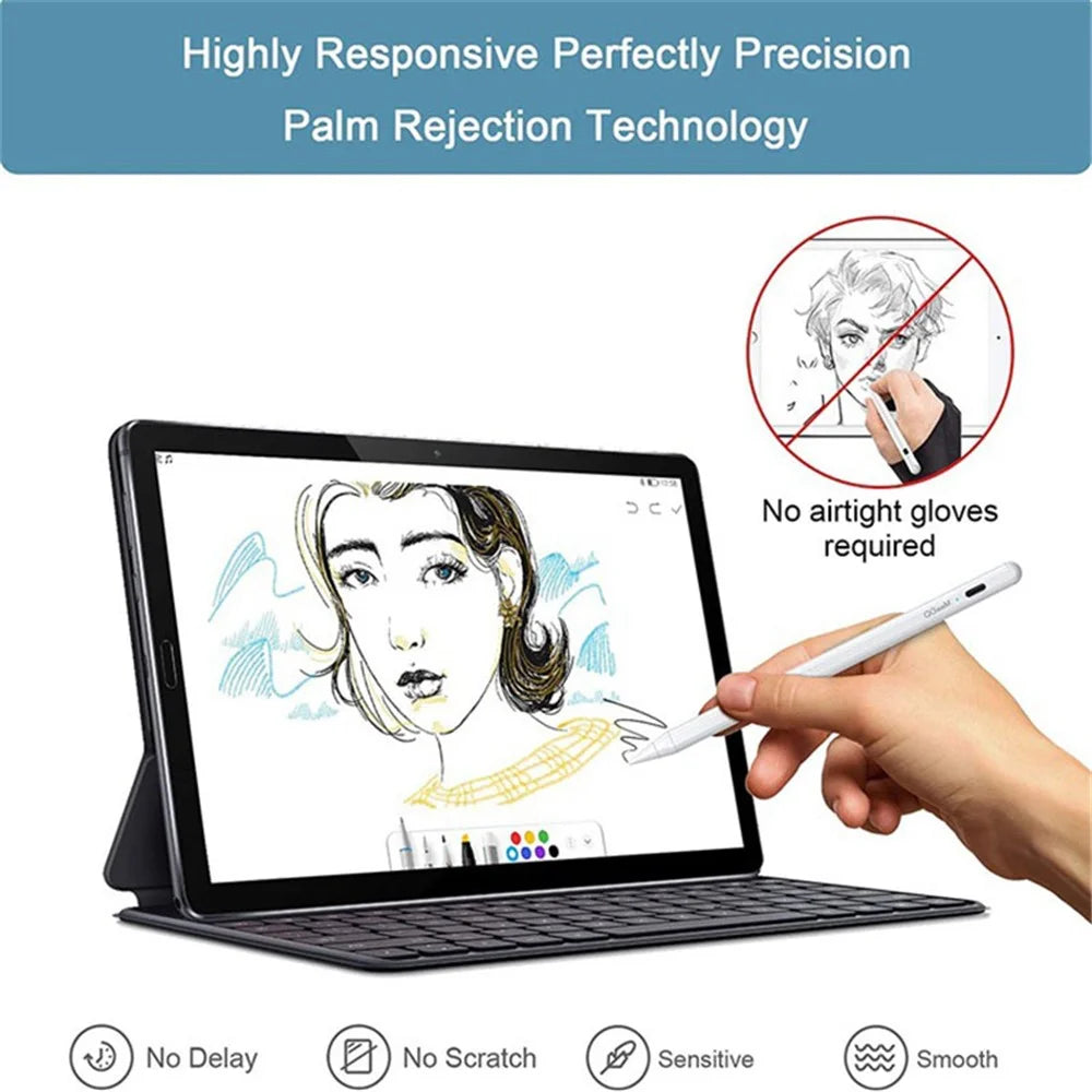 QGEEM ID706 Active Capacitive Stylus Pen for iPad 9.7-inch (2018) / iPad 10.2 (2019) / (2020) / iPad Air 10.5 inch (2019) / (2020) Fine Point Stylist Pen Digital Capacitive Drawing Pencil - White - 2