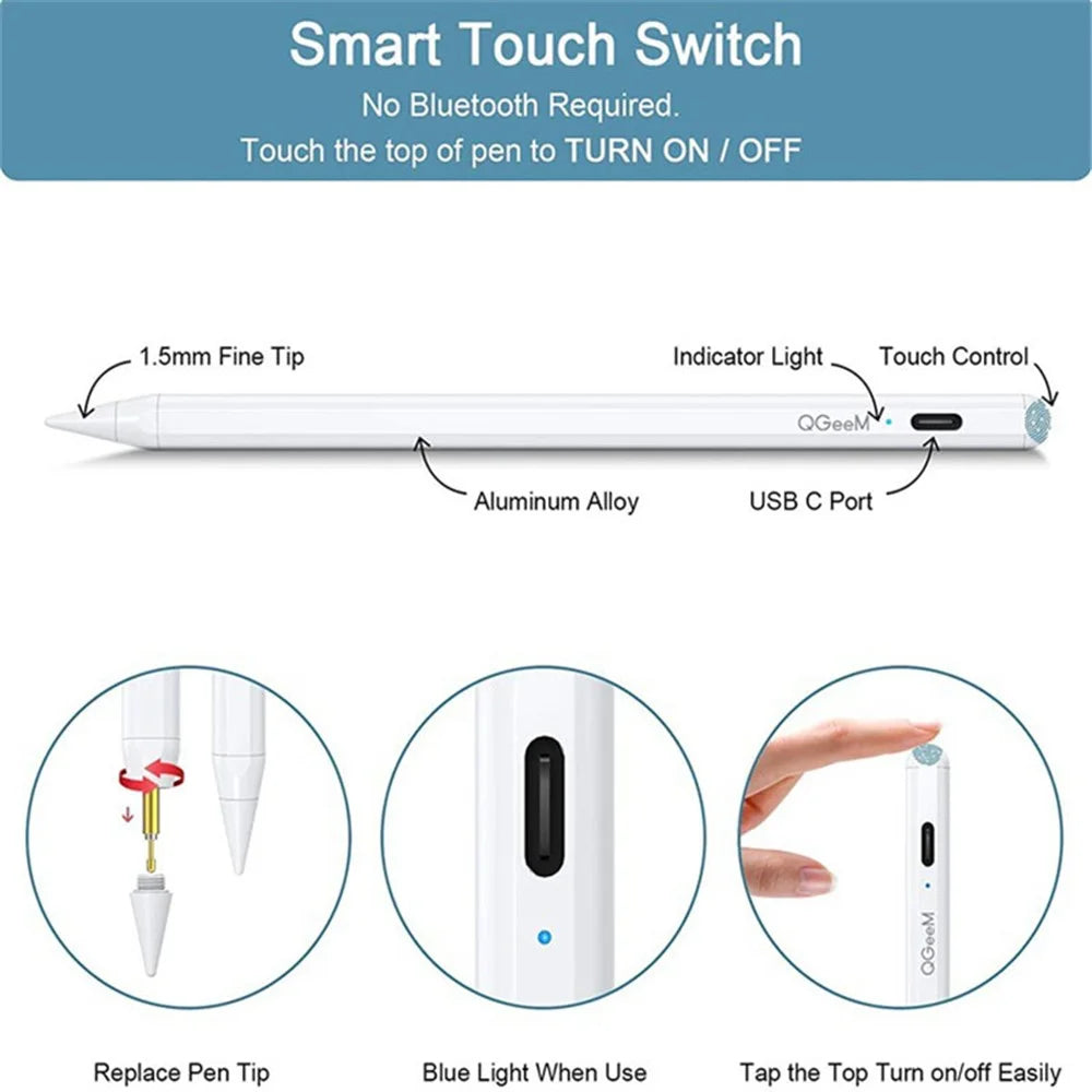 QGEEM ID706 Active Capacitive Stylus Pen for iPad 9.7-inch (2018) / iPad 10.2 (2019) / (2020) / iPad Air 10.5 inch (2019) / (2020) Fine Point Stylist Pen Digital Capacitive Drawing Pencil - White - 3