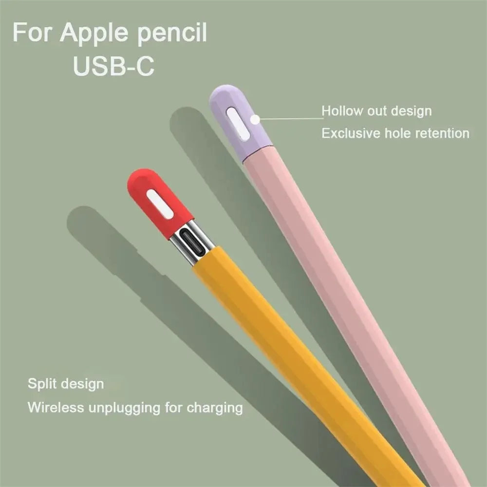 For Apple Pencil (USB-C) Contrast Color Silicone Protective Sleeve Stylus Pen Anti-drop Cover - White - 3