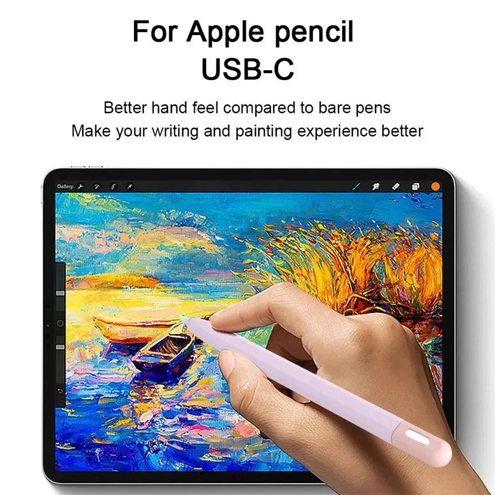 For Apple Pencil (USB-C) Contrast Color Silicone Protective Sleeve Stylus Pen Anti-drop Cover - White - 5