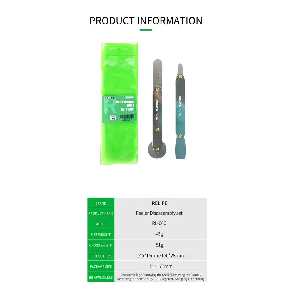 RELIFE RL-060 Metal Opening Repair Pry Crowbar Tool Kit Feeler Dsassembly Set for Phone Screen - 5