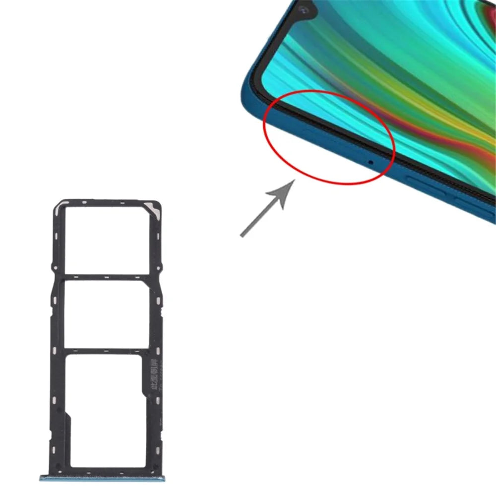 For Realme C3 (without Fingerprint) RMX2027, RMX2020, RMX2021 Dual SIM Cards + Single TF Card Tray Holder Replacement (without Logo) - Blue - 3