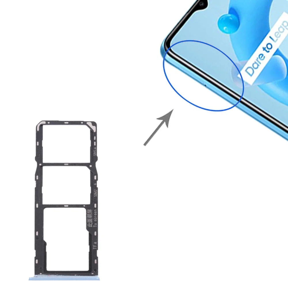 For Realme C11 (2021) RMX3231 Dual SIM Cards + Single TF Card Tray Holder Replacement (without Logo) - Blue - 3