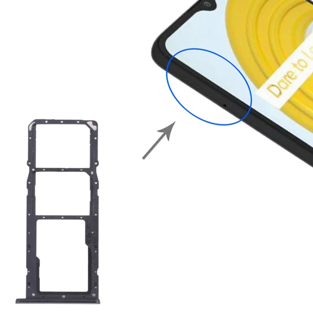 For Realme C21 RMX3201 / C21Y RMX3261 Dual SIM Cards + Single TF Card Tray Holder Replacement (without Logo) - Black - 3
