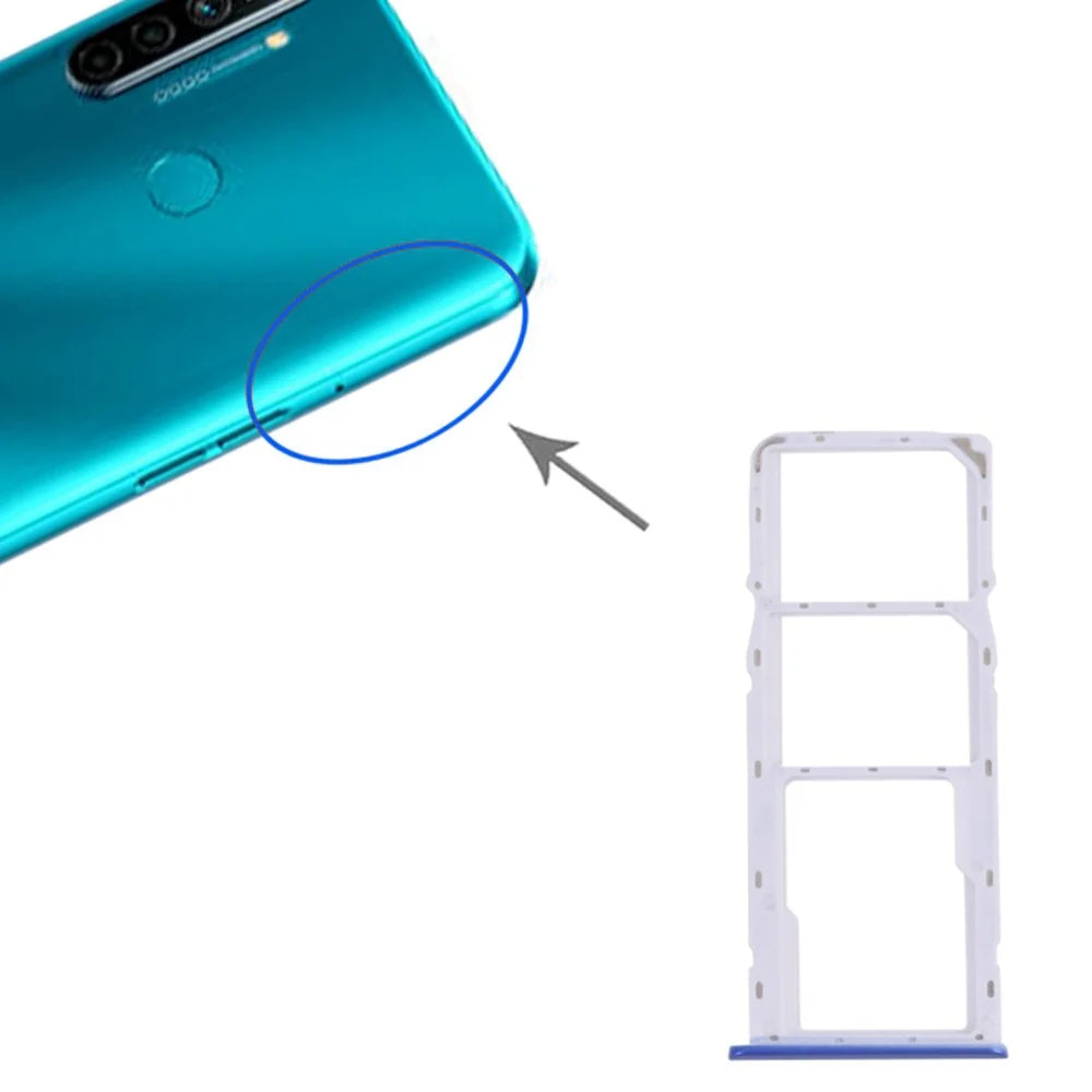 For Realme 5i RMX2030, RMX2032 Dual SIM Cards + Single TF Card Tray Holder Replacement (without Logo) - Blue - 3