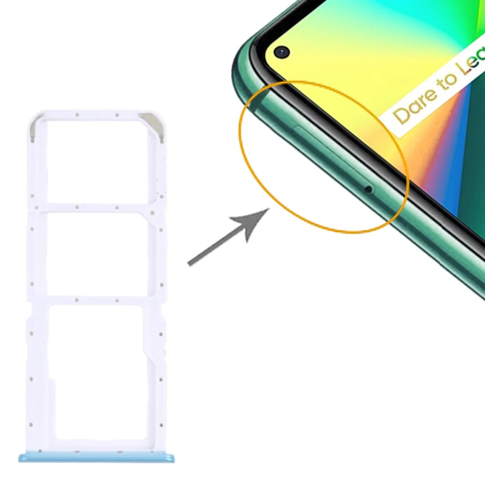 For Realme 7i (Asia) RMX2103 Dual SIM Cards + Single TF Card Tray Holder Replacement (without Logo) - Blue - 3