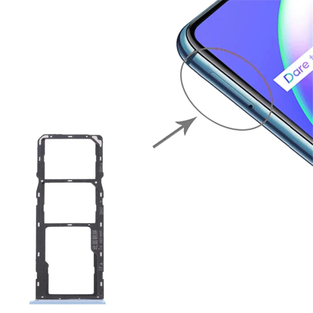 For Realme C12 RMX2189 Dual SIM Cards + Single TF Card Tray Holder Replacement (without Logo) - Blue - 3