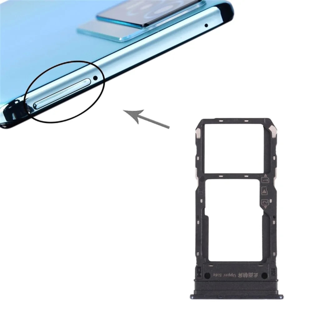 For vivo Y76s V2156A Dual SIM Card Tray Holder Replacement (without Logo) - Black - 3