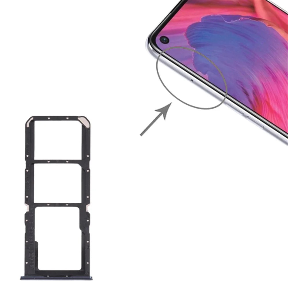 For Oppo A74 5G CPH2197, CPH2263 Dual SIM Cards + Single SD Card Tray Holder Replacement (without Logo) - Black - 3